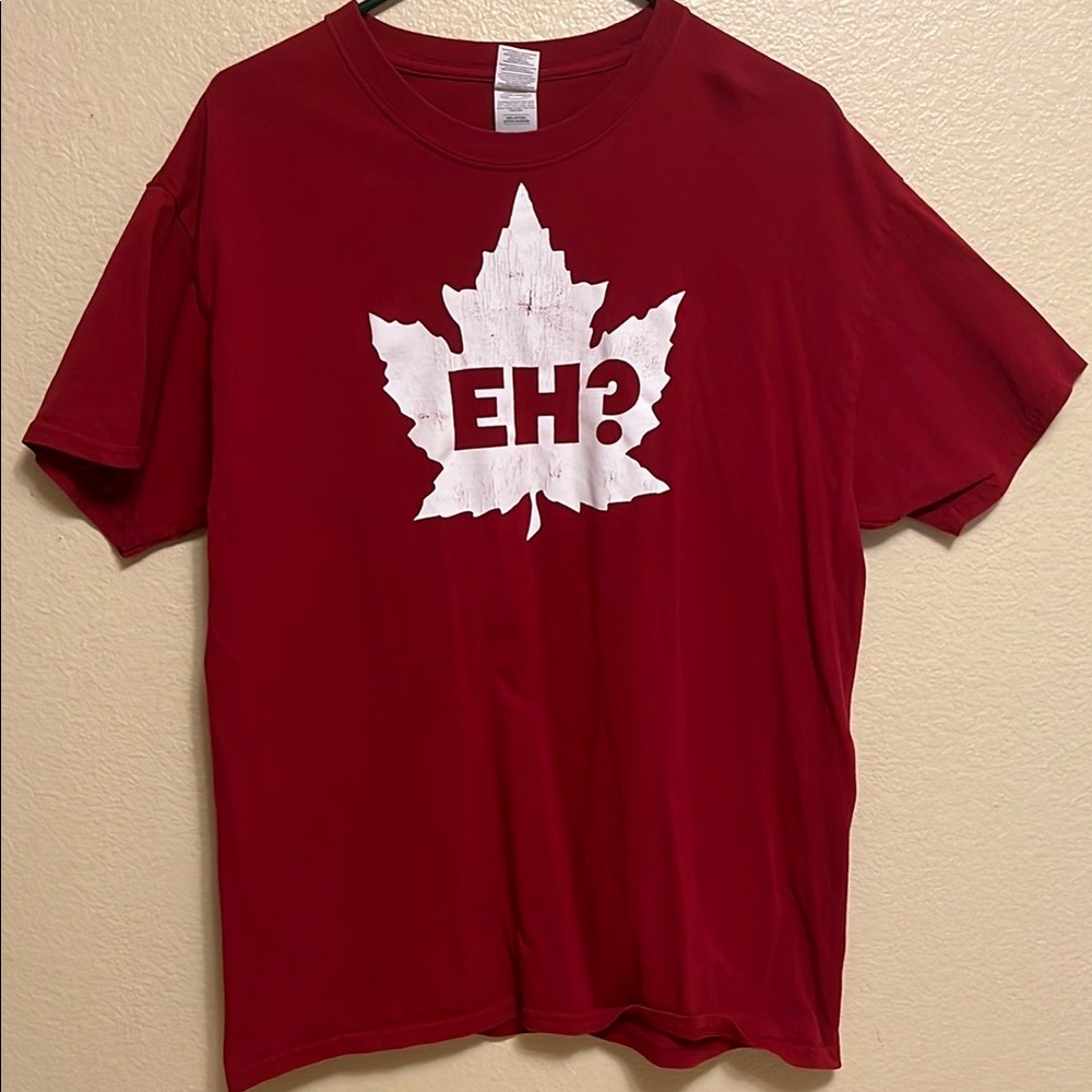 Deep Red Short Sleeve Tee with Maple Leaf Design